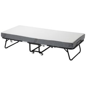 Rollaway Bed, 31 in x 75 in Folding Bed with 5 in Mattress, Twin Size Foldable Bed with Sturdy Metal Frame & Memory Foam Mattress
