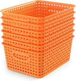 6-Pack Plastic Small Shelf Storage Weave Baskets Organizing for Cabinets and Pantries, Orange