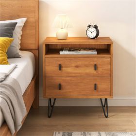 3-in-1 Versatile Nightstand with 2 Drawers, Industrial Hairpin Legs End Table for Bedroom