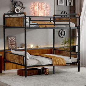 Twin XL over Twin XL Metal Bunk Bed, Industrial Detachable Bunkbeds with Safety Guard Rails for Teens, Black
