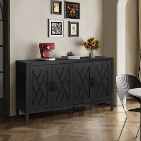 60 inches Modern Farmhouse Accent Cabinet with 4 Doors and Adjustable Shelf Wood Sideboard Buffet Cabinet Console Table Credenza Buffet Table for