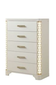 5-Drawer Chest with side LED Lightning made with Wood in Beige