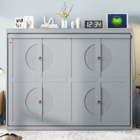 Queen Size Murphy Bed Wall Bed (Color: Gray)