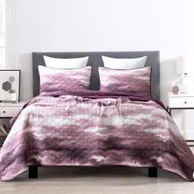 Reversible 3-Piece Bedspread Set - Watercolor Tie-Dye Quilted Bedding Coverlet with Pillow Shams (size: QUEEN)