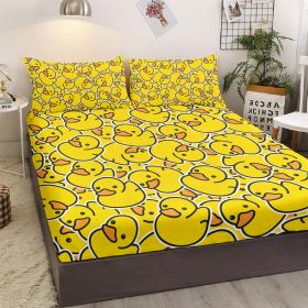 3pcs yellow duck bed sheet set for children, cute yellow duck gift for duck enthusiasts, including one bed sheet and two pillowcases for all seas (Color: yellow, size: KING)