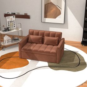 Corduroy Double Sleeper Sofa With Pull-Out Bed, 2 Pillows & Side Storage Pocket (default: default title)