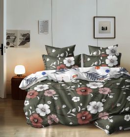 Duvet Cover Set 5-Piece, Queen Size - Includes Duvet Cover with Ties, 2 Pillowcases & 2 Decorative Shams | Ultra-Soft Microfiber Bedding Set (Color: green, size: California King)