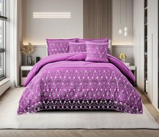 3-Piece Lace Embroidered Bedding Set (Queen/King/Cal King) - Quilted Microfiber Quilt + Pillow Shams (9 Colors) (Color: purple, size: QUEEN)