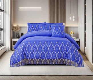 3-Piece Lace Embroidered Bedding Set (Queen/King/Cal King) - Quilted Microfiber Quilt + Pillow Shams (9 Colors) (Color: blue3, size: CAL KING)