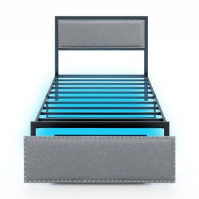 Full/Queen/Twin Size Bed Frame with LED Lights Drawer and Metal Slats (size: Twin Size)