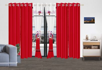 9-Piece Red Floral Swirl Bedding & Curtain Set (Queen/King/Cal King) - Quilted Microfiber Bedspread + Sheer Curtains (Color: Red/White Butterfly, size: KING)